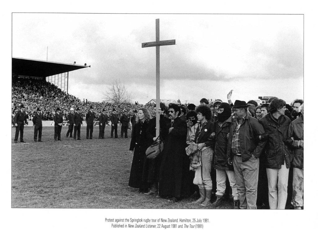 The Springbok Tour Cross in the Hamilton protest, 1981.
