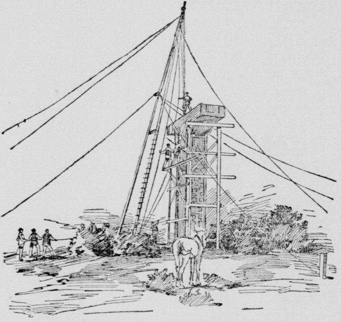 Sketch of erecting of the Drake Cross in San Francisco .