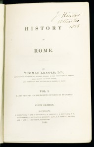 Title page of Arnold's History of Rome with annotation [DG 231 ARN]