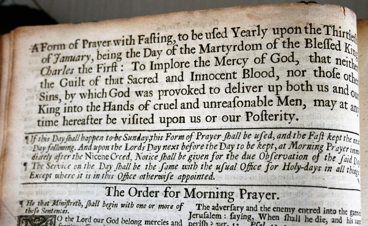 Scan of a page in the Common Book of Prayer. The Powder Plot, Kinder Library.