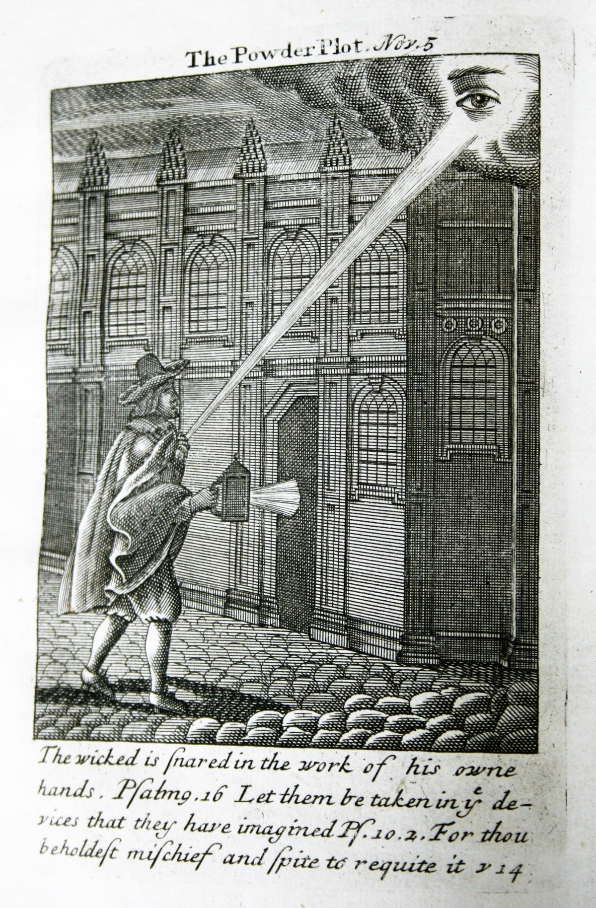Scan of an illustration in the Common Book of Prayer. The Powder Plot, Kinder Library.
