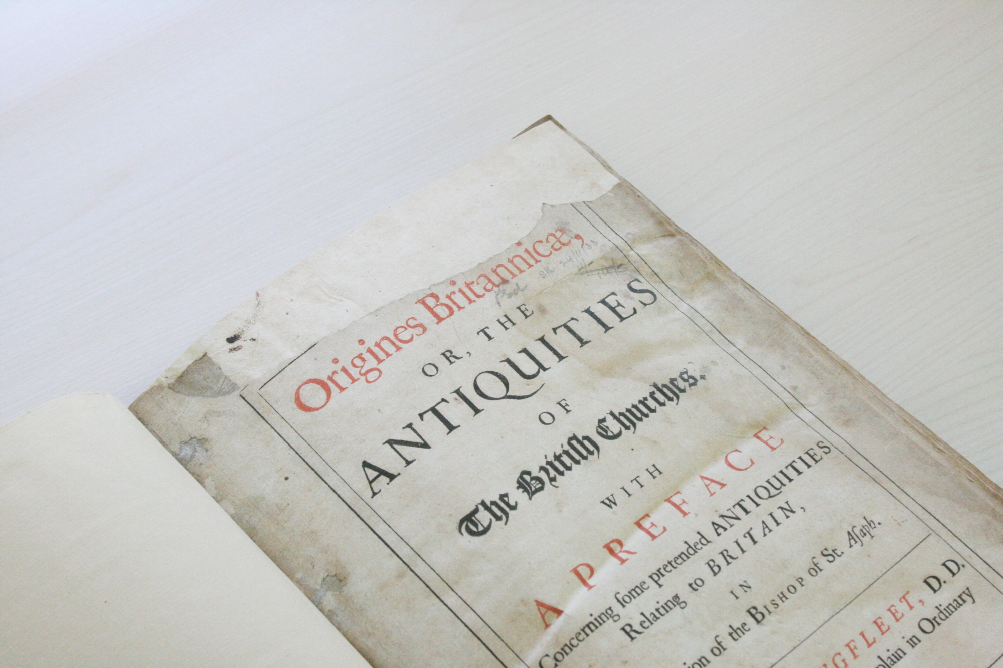 Front page of Origines Britannicae found in an Upright Piano colin henderson book
