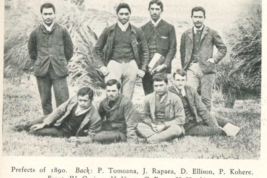 Prefects of 1890 at Te Aute Collete. Paraire Hēnare Tomoana is standing on the far left.